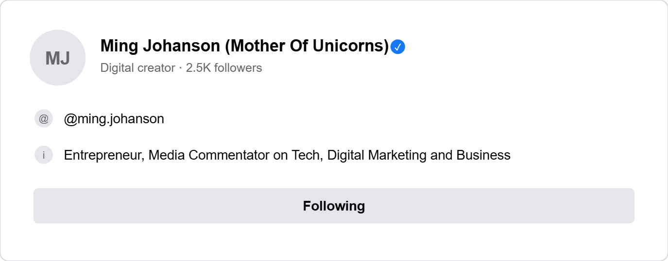 Facebook profile card of the person being added as a Page admin
